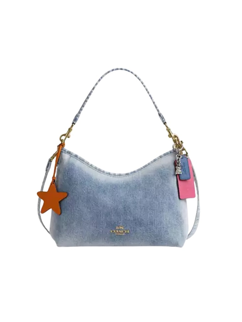 NWT Coach CEF26 Laurel Shoulder Bag In Loved Denim With Charms Light Indigo